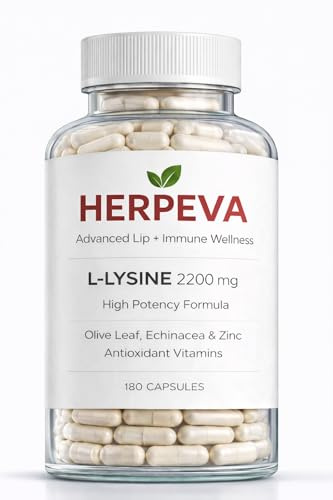HERPEVA L-Lysine Complex 2200mg with Vitamin C Olive Leaf, Echinacea & Zinc – 180 Capsules Cold Sore Control