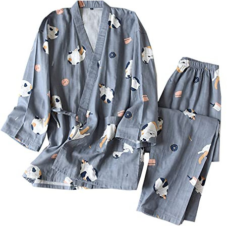 OWLONLINE Japanischer Kimono-Pyjama für Damen aus Reiner Baumwolle, Größe M A31