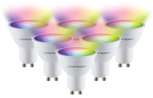 HOFTRONIC - 6er GU10 Smart Lampe RGBWW, Wlan (WiFi+Bluetooth) leuchtmittel RGB, 2700K-6400K (16,5 Millionen Farben) Dimmbar über App & Sprache - Kompatibel mit Alexa Echo, Siri, Google Home