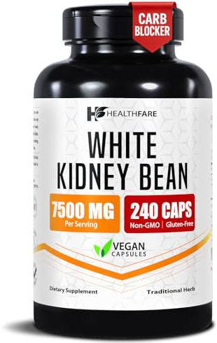 Healthfare White Kidney Bean Extract 7500mg | 240 Vegan Capsules | Extra Strength Concentrated Formula | Herbal Supplement for Carb & Digestion Support | Non-GMO, Gluten-Free | Made in USA