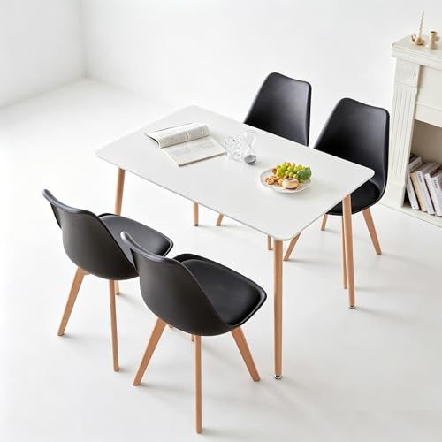 GrandCA HOME Juego de Muebles de Comedor Mesa de Comedor Cuadrada con 4 Sillas de Cocina Tapizadas para el Hogar, Oficina, Cocina (Negro)