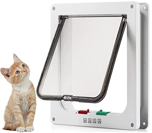 Eyeleaf Gattaiola per Gatti con Entrata e Uscita Controllabile 4 Vie Gattaiola per Gatti da Porta e da Muro(L-25.5 * 23.5 * 5.5cm, Bianco)