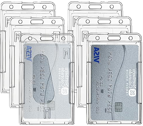 skytowards 6 PCS Ausweishülle Hartplastik Kartenhülle Ausweishalter Doppelt Karten Schutzhülle Kartenhalter Transparent mit Daumenschlitz Kartenschutzhülle ID Card Holder für Schule(5.8 x 8.9 cm)