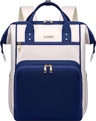 CAFELE 17.3 sac à dos d'ordinateur portable pour femmes sac à dos de voyage élégant sac à dos de travail pour ordinateur d'affaires avec port USB, large ouverture Design bleu blanc