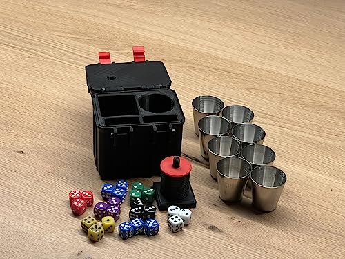 Schockbesteck Set mit Box + Würfel + Becher - Knobelbesteck Schocken Knobeln (Rot, Schock Achter to go)