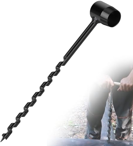 EFUTURETIME Taladro Manual Bushcraft, φ10x230mm, Taladro Manual de Mano Multifuncional de Acero al Carbono para Trabajos en Madera, Supervivencia al Aire Libre, Camping, Trabajos Bushcraft