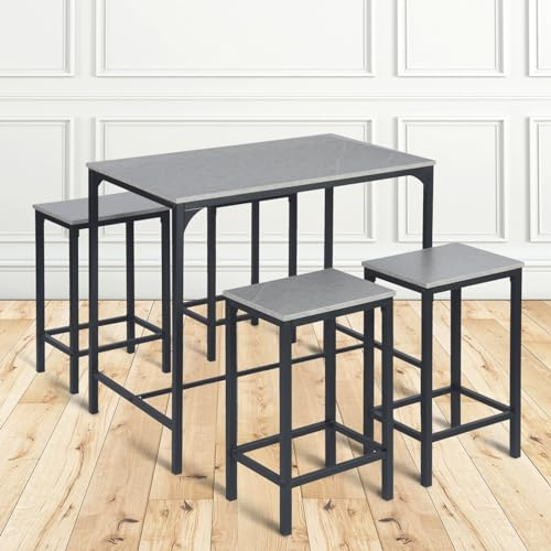 buybyroom Stehtisch mit 4 Barhockern, Bartisch mit Barhocker Set Esstisch Küchentisch 100 * 60 * 90CM, Esstisch 30 * 40 * 65CM Industrie-Design für Küche Esszimmer Wohnzimmer, Grau