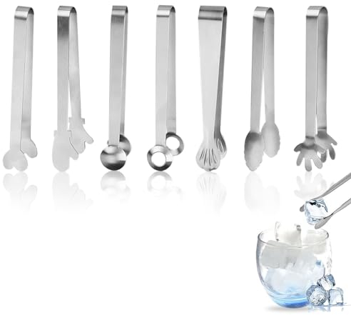 MHYMX Pinza per zucchero piccola, 7 pezzi, in acciaio inox, 12 cm, per caffè, cucina, matrimonio, bar, feste, picnic, colore argento, CLSWDE00004
