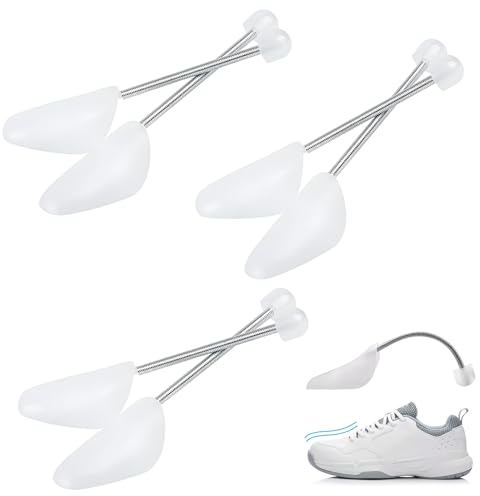Skibetfo 3 Pairs Plastic Shoe Trees for Men,Adjustable Spiral Spring Shoe Shaper Holder,White Shoe Stretchers Mens Shoe Expander Men for UK 6-11/EU 39-45