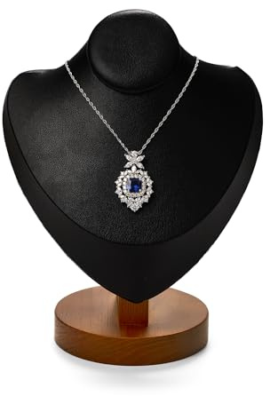 Woodten Solid Wood Jewelry Bust Necklace Display Black PU Leather Jewelry Necklace Display Stand for Show Selling