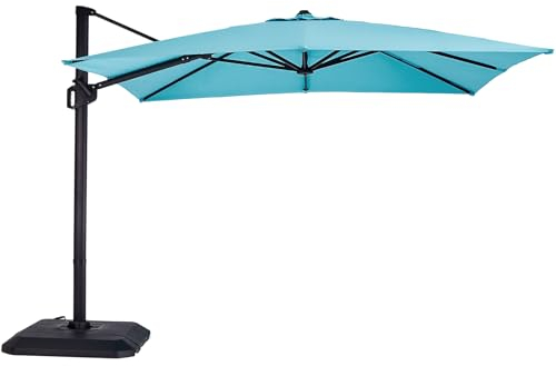 Aluminium Sonnenschirm 300 x 300 cm, Gartenschirm mit Abdeckung Kurbel Windsicherung Drehbar Neigbar Kippbar Marktschirm Groß 360° Rotation, Terrassenschirm für Balkon, Deck, Schwimmbad, UV-Schutz 50+