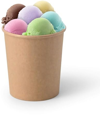 BIOZOYG 50 st kartong glass kopp 400 ml brun - engångskoppar plastfria och återvinningsbara - dessertkoppar pappersmuggar