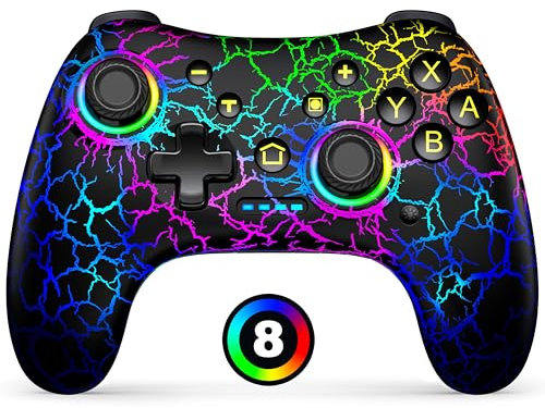 Hall Effect Switch Controller for Nintendo Switch/Switch 2/Lite/OLED, Gammeefy Wireless Switch Pro Controller Compatible with PC/Android/iOS, 9 Color Adjustable LED Switch Remote with App & Programmable