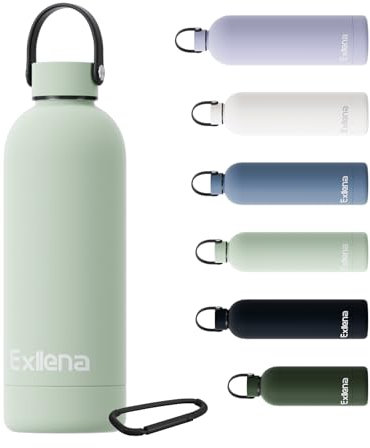 Exllena Botella Termica 500ml – Botella Agua Acero Inoxidable 304, Garrafa Termica para Agua Fría y Caliente, 100% Estanco con Asa y Gancho – Ideal para Viajes, Gym y Exterior