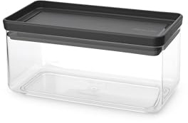 Brabantia TASTY+ Stapelbarer Behälter | Luftdichte Vorratsdose mit Silikondichtung für die Küche | Gefäß für trockene und feuchte Lebensmittel, Zucker, Mehl | 1,5 l Fassungsvermögen | Dark Grey