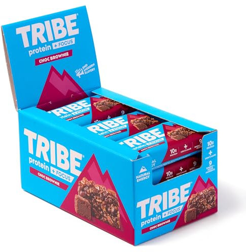 TRIBE Protein + Focus Flapjack Bar - Choc Brownie - High Protein Snack - 9 Energy & Focus Nutrients - 10g Protein, Lions Mane, Plant Based, Vegan Snack & Gluten Free (60g x 12 Bars)