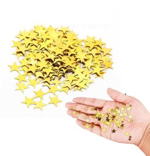 NIANOPKM 4000 Étoiles Confettis Or, Décorations de Table, Mariage, Anniversaire, Aluminium Doré, Étoiles Dorées, 10mm et 6mm, 2 Paquets de 2000 Pièces