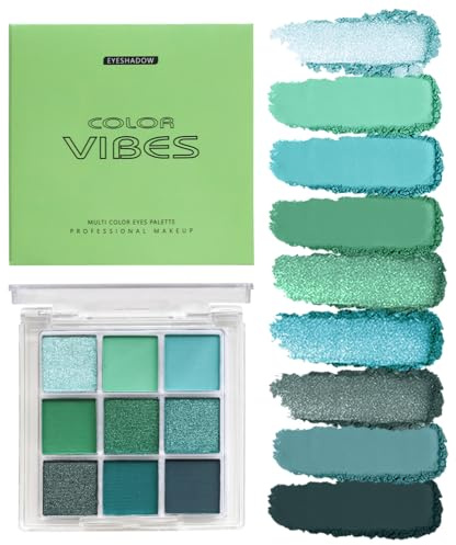 Paleta de sombras de ojos de 9 colores: sombra de ojos mate y brillante, paleta de maquillaje de ojos de viaje portátil conveniente para festivales de Navidad y música (Avocado Green)