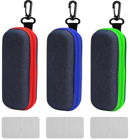ZMDMAH 3 Pièces Étuis à Lunettes Rigide en Tissu Denim Étui à Lunettes Portable Personnalisé Portable Étui à Lunettes de Voyage avec Fermeture Éclair Boîte à Lunettes Anti-Chute