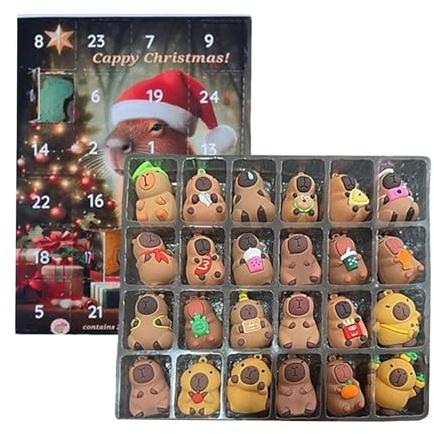 Penlimly Calendrier de l'Avent de Noël Capybara - 24 Figurines Capybara pour Calendrier de Compte à Rebours,Collection Bureau Ornement à Exposer | Femmes Hommes Familles Adultes