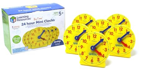 Learning Resources Big Time 24 Hour Mini Clocks, Ages 5+, Set of 6