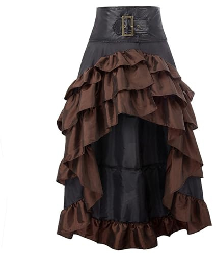 Falda Gótica Steampunk para Mujer Faldas Largas Halloween, Falda Medieval Punk Vintage con Volantes, Faldas Renacentista Pirata Victoriana, Cintura Alta, Elástica, Escalonada, Ajustable Cosplay