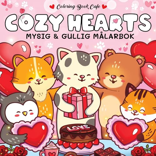 Cozy Hearts. Mysig och gullig Cozy Coloring målarbok från Coloring Book Cafe