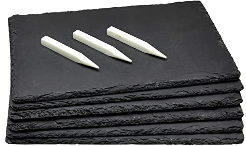 Juvale Mini Charcuterie Boards - 11.8 x 7.9 in, Black, Set Of 6 - Reusable Slate Plates with 3 Chalk Pieces - Heat-Resistant & Non-Porous - Versatile Sushi Plates & Gourmet Cheese Platter Display