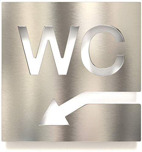 Edelstahl WC-Schild - selbstklebend & pflegeleicht - Design Toiletten-Schild mit Pfeil links W-05-E