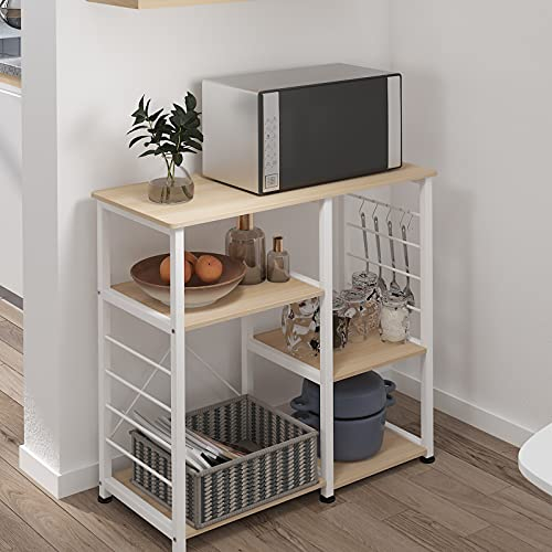 SogesPower Scaffale da Cucina per Microonde con Ganci a Forma di S, Scaffale Mobile Cucina a 3 Livelli per Utensili da Cucina e Spezie, 90 x 40 x 83 cm Acero