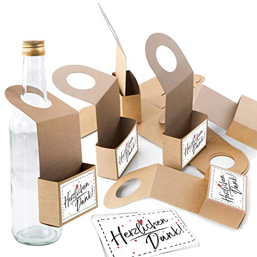 Logbuch-Verlag 10 Anhänger Weinflaschen Verpackung zum Befüllen Türanhänger Flaschen verpacken mit Danke Aufkleber Kraftpapier