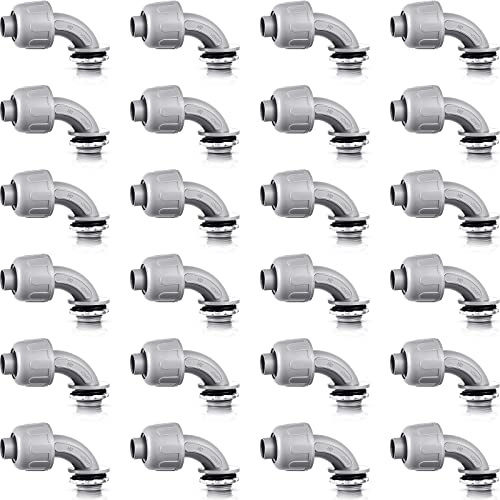 Liquid Tight Connector Flexible Non Metallic Electrical Conduit Connector Fitting 90 Degree Electrical PVC Conduit Fittings for Home Kitchen Bathroom Tube Tool Supplies (24 Pieces, 1/2 Inch)