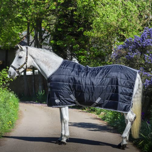 GS Equestrian Standard Neck 150g Stable Rug. Warm and Durable Stable Rug for Horses. (7'0, Black/Grey)