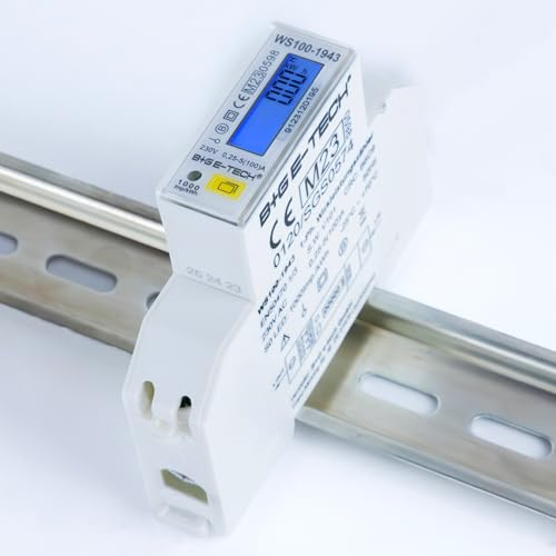 Contatore elettrico [WS100] digitale a 1 fase, contatore CA a due direzioni per guida DIN (1TE) con LCD e RS485 o 2x S0, 100A diretto (WS100-1943 (MID 2023)