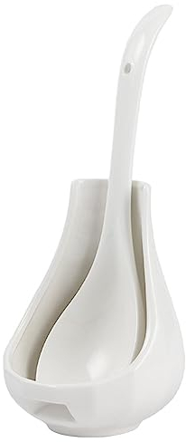 Luxshiny Hot Pot Ceramic Soup Ladle Spoon with Spoon Rest Bone China Big Ladle s Deep Porcelain s Tureen Flatware Asian Ceramic for Stews Stand