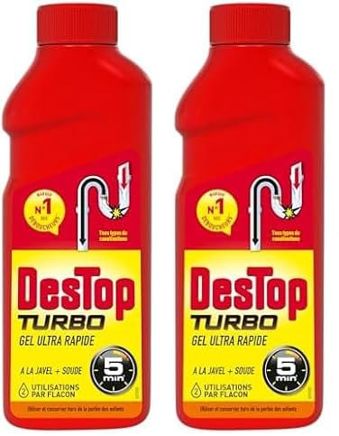 Destop Turbo Gel Desatascador para Tuberías Superconcentrado - Hasta 2 Usos (Paquete de 2)