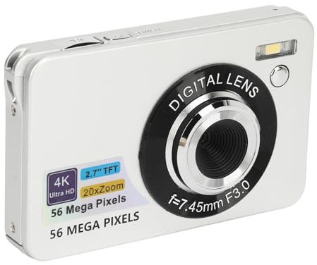 Fotocamera Digitale 4K 56MP HD, Messa a Fuoco Automatica, Zoom 20X, Schermo da 2,7 Pollici, Portatile per Ragazze, Ragazzi e Adolescenti, WiFi, Impermeabile, Antipolvere,