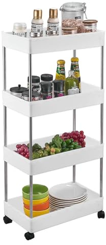 Carro de Almacenamiento, Carrito Auxiliar con Ruedas. Carro Organizador Divisible, Ahorra Espacio, Plástico para Almacenamiento, Baño u Oficina. (4 Niveles / 86 x 40 x 20 cm)