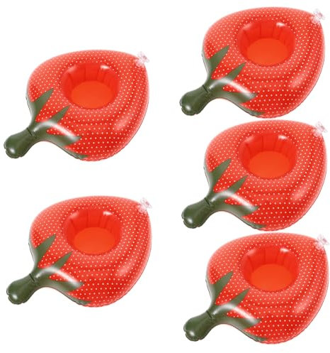 TOYANDONA 5piezas Soporte Inflable para Bebidas Forma De Fresa Portavasos De PVC para Fiesta La Piscina o Playa Mat para Cerveza y Bebidas Agua
