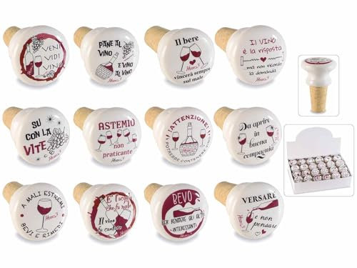 Tappo per Bottiglia di Vino in Sughero e Ceramica, con Scritte Divertenti - Idea Regalo - Frase Veni, Vidi, Vino