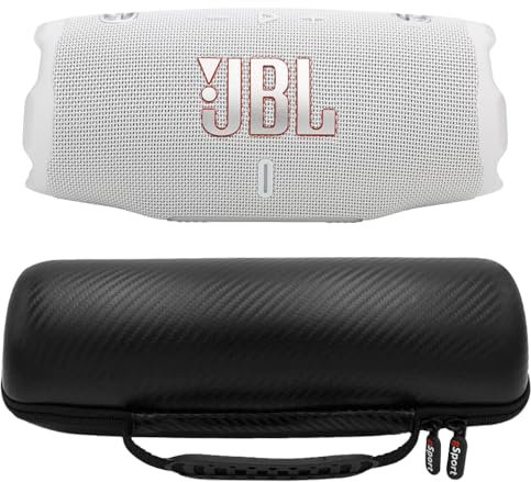 JBL Charge 6 Waterproof Portable Speaker Bundle with gSport Carbon Fiber Case (White)