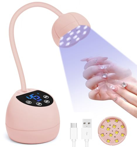 Lermende Mini UV Light for Gel Nails with 2000mAH Battery, Gooseneck UV Nail Light with 2 Timers 45s /90s, Portable & Rechargable Gel Light/Cure LED Nail Lamp in Salon Or DIY at Home (M2(36W)-Pink)
