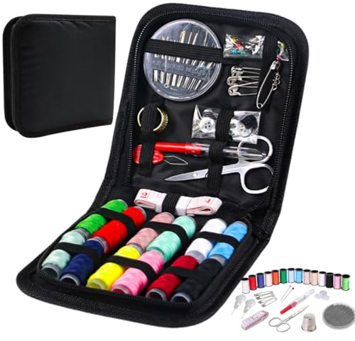 GXGM 73 Pièces Kit de Couture,Kit Couture, boite couture Complet,Set de Couture pour Débutants（Aiguille à disque, découseur, ciseaux, boutons, enfile-aiguille, épingles，12 couleurs de fil à coudre）