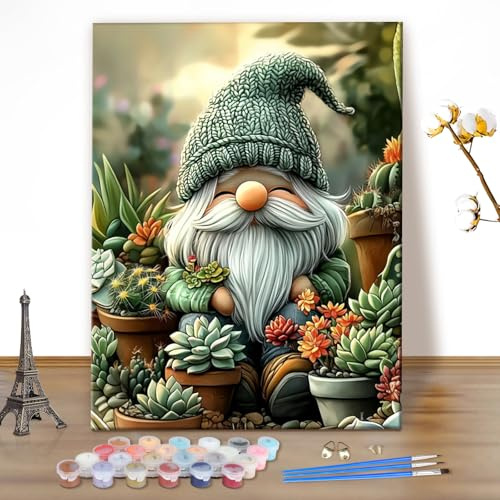 MEIYUDA Pintar por Numeros Adultos Gnomo, DIY Painting by Numbers Kits Cuadros por Numeros, Pintura de Bricolaje Sobre Lienzo con Pinceles Decoración para el Hogar 40x50cm(sin marco)