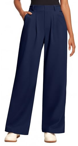 Oyamiki Wide Leg Trousers for Women UK Waffle Knit Palazzo Pants Business Work Casual Elasticated Waist Trousers with Pockets