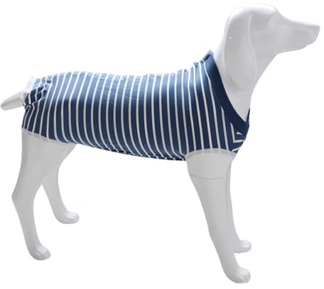 Medium Dog Surgery Recovery Suit, Pet Recovery Shirt After Surgery Wear for Female & Male Dogs Prevent Biting & Licking, Pet Vest Bodysuit Dogs Onesie, Blue Striped, Polyester, 21cm x 15cm