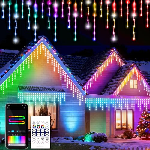 Circlio Luces Navidad Exterior, Inteligente Cortina Luces Navidad RGBIC con 16 Millones de Colores, 60 Modos y Temporizador DIY, IP44 Guirnalda Luces Exterior (10M-250LED)