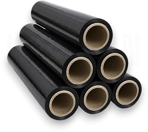 Film Elástico Manual Negro para Embalaje, 50 cm x 300 m, Alta Resistencia y Elasticidad, Pack de 6 Rollos