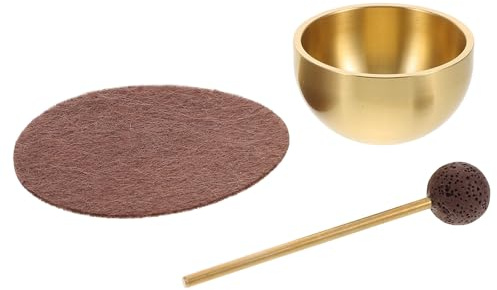 HANABASS Set Mini Ciotola Sonora per Meditazione e Yoga con Martello e Cuscino, in Metallo e Feltro, per Terapia del Suono e Bilanciamento del Chakra del Cuore