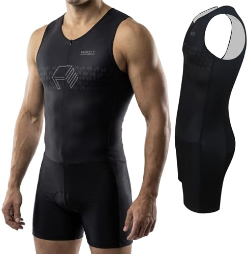 Mighty Engineering Trisuit, Triathlon Anzug, Triathlonanzug, Schwarz, Ärmellos, ultra schnell und power Optik, für Training, Sprint und olympische Distanzen (XL)